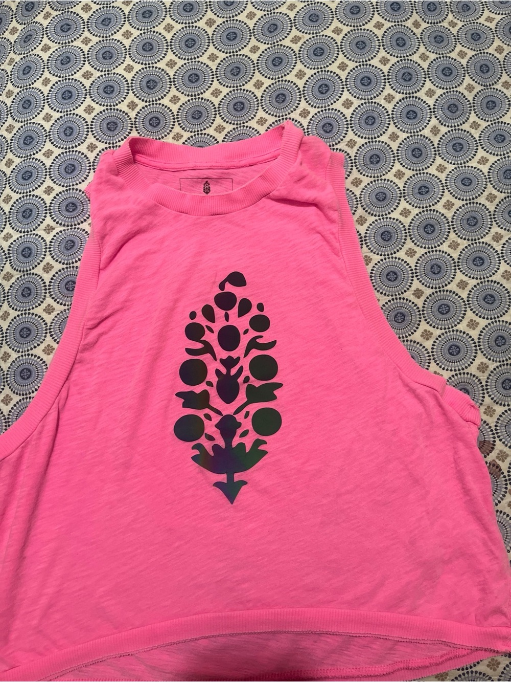 Free People Hot Pink Tank with Black Botanical Graphic